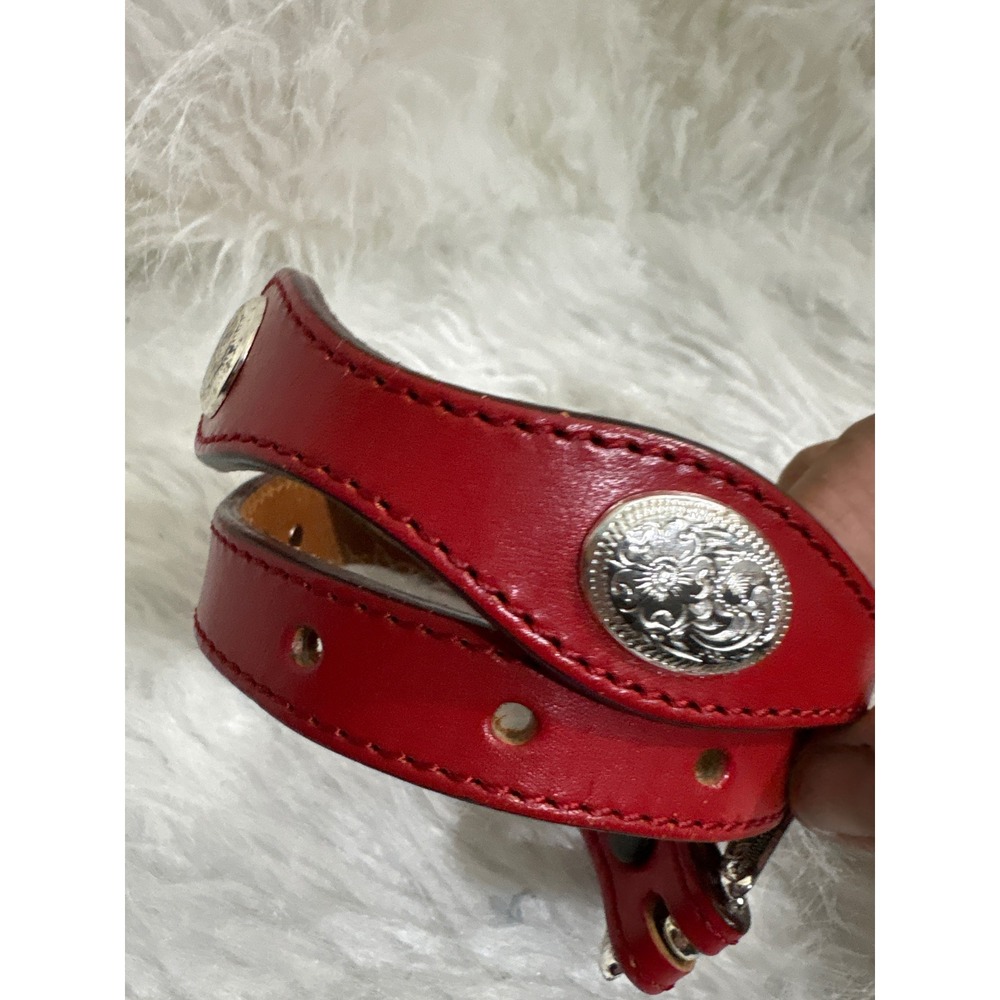 Silver Creek Classics Red Leather Western Belt Silver Floral Conchos Scalloped - Picture 2 of 10